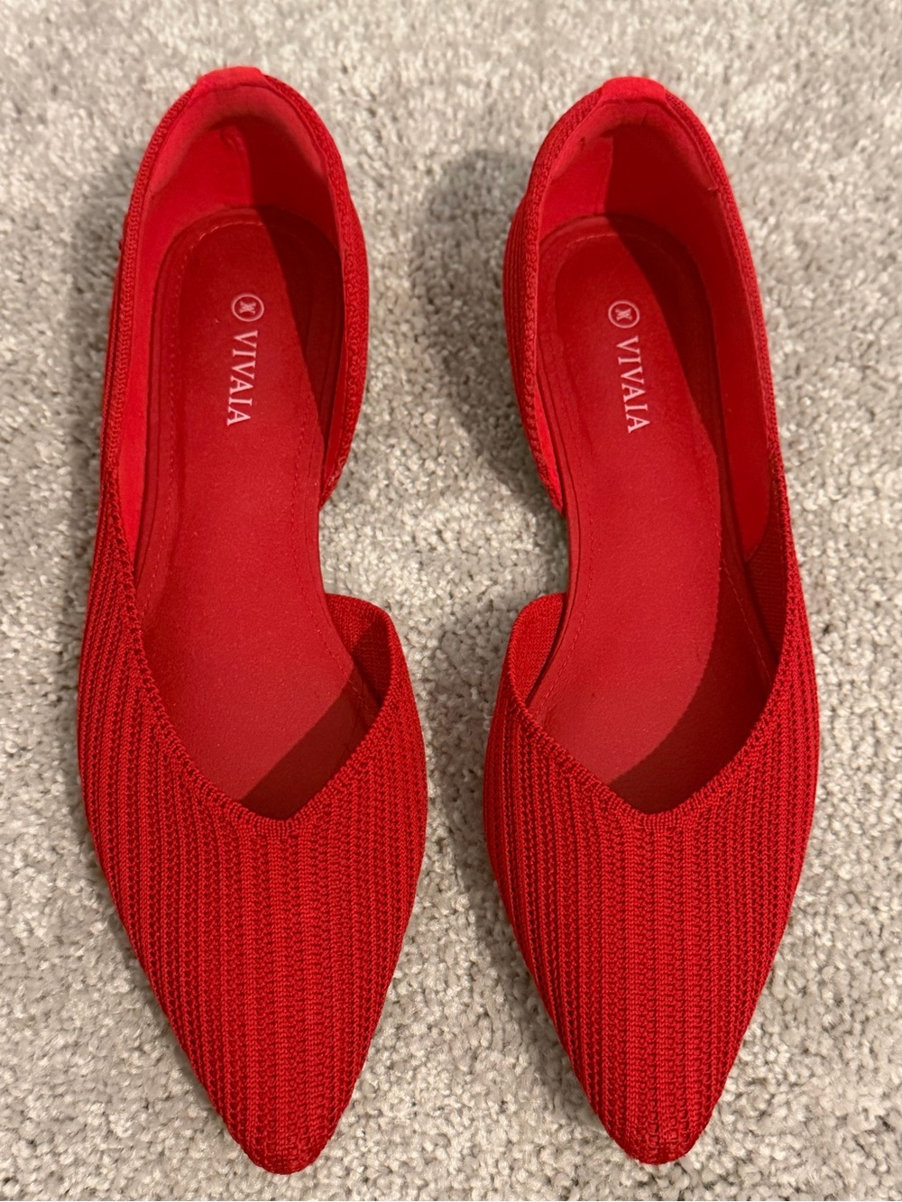 Vivaia Melia Red Pointed Knit Flats - Slip-On Comfort Size 37